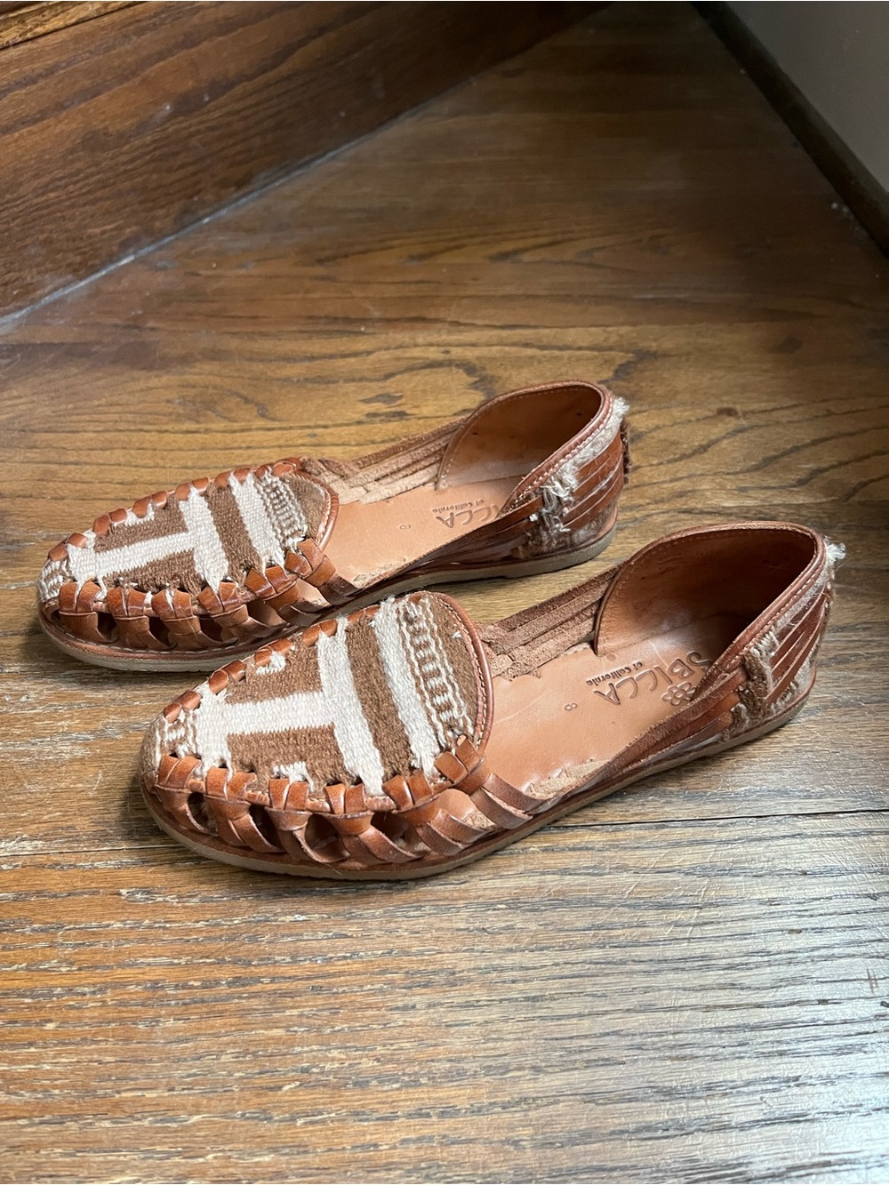Sbicca California Woven Leather Tapestry Huarache Flats Brown Size 8